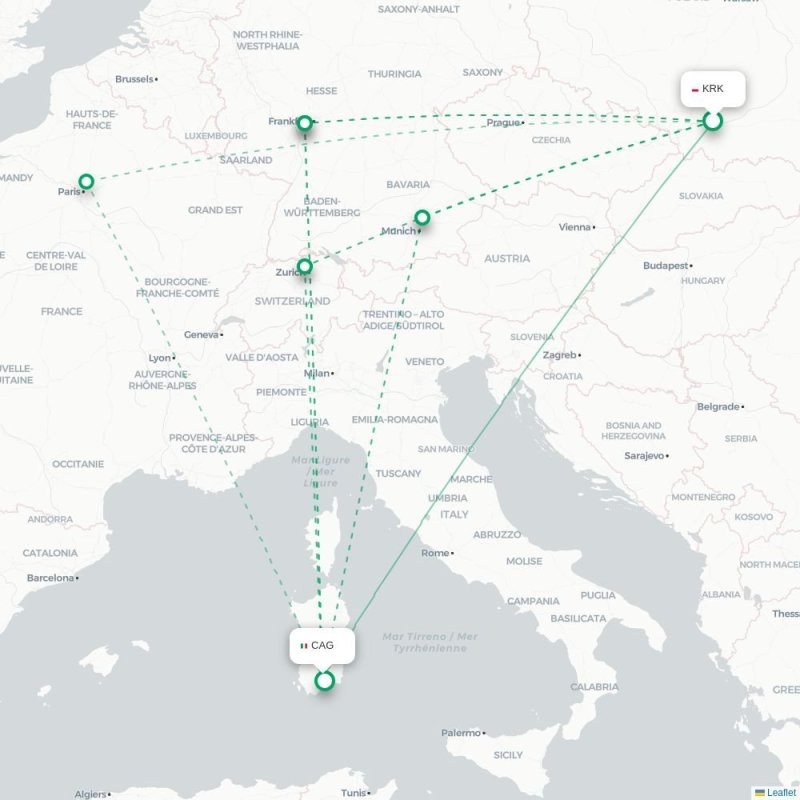 KRK - CAG route map