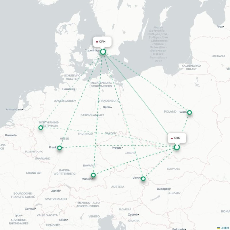 KRK - CPH route map