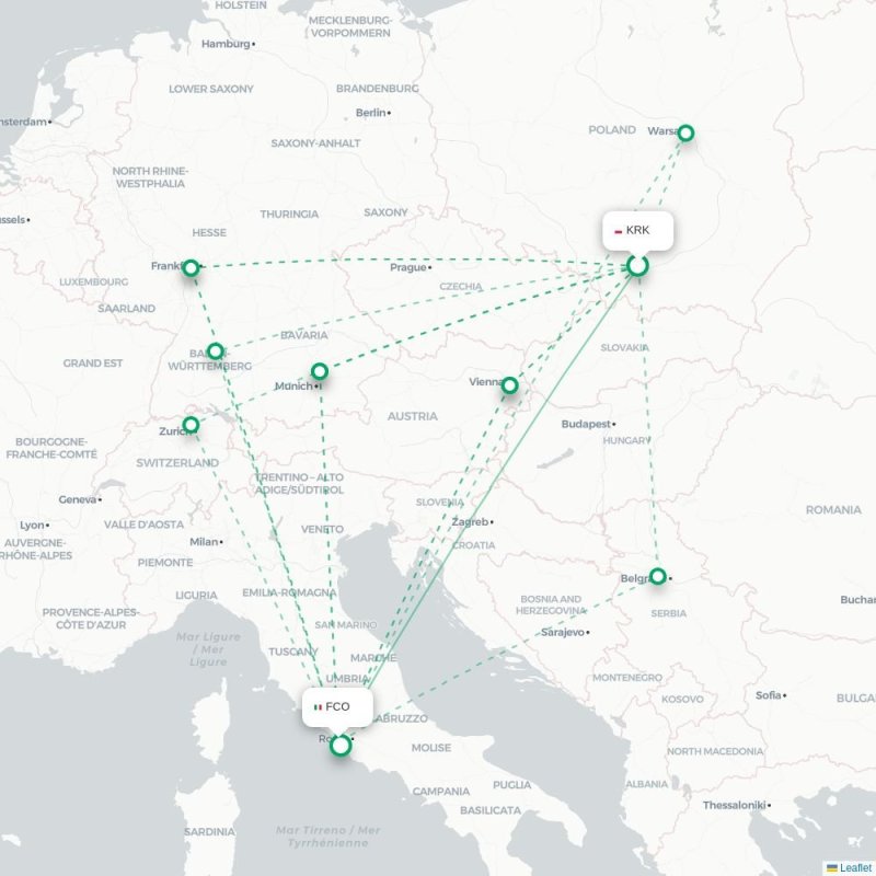 KRK - FCO route map