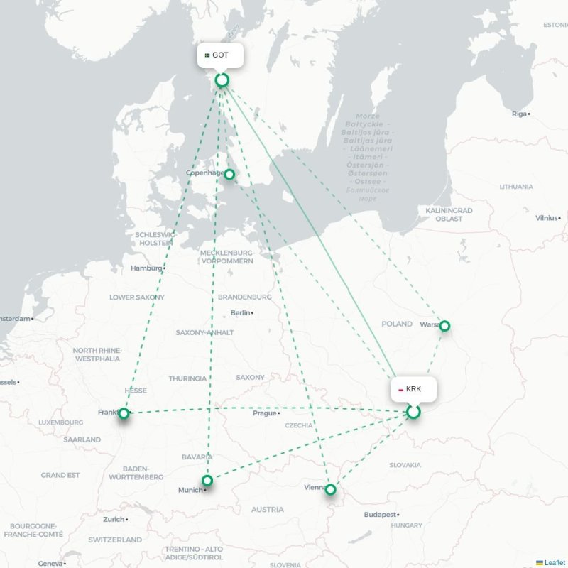KRK - GOT route map