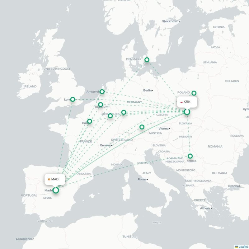 KRK - MAD route map
