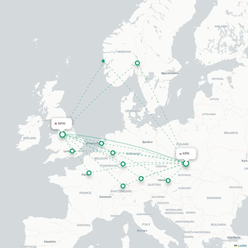 KRK - MAN route map