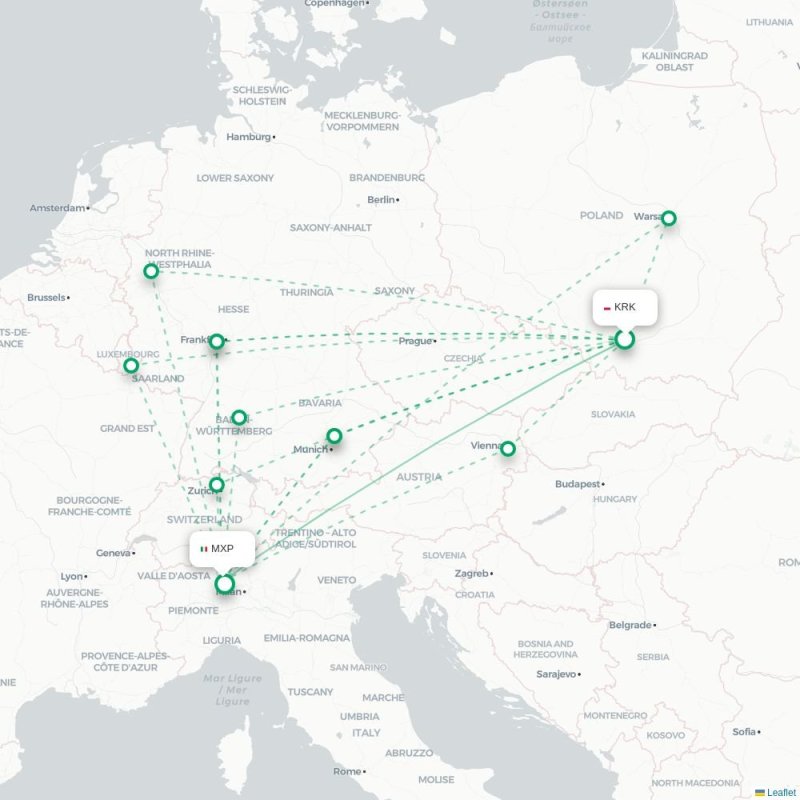 KRK - MXP route map