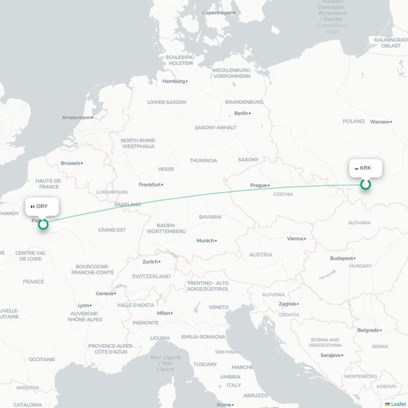 KRK - ORY route map