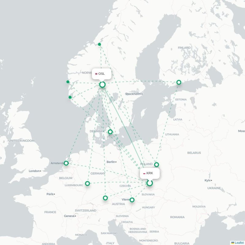 KRK - OSL route map