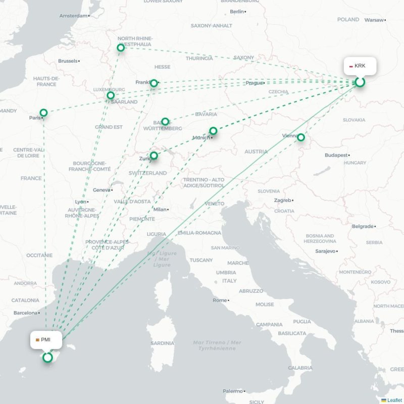KRK - PMI route map