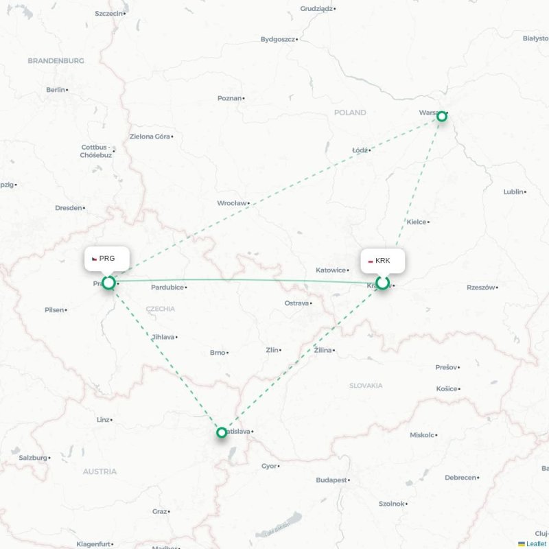 KRK - PRG route map