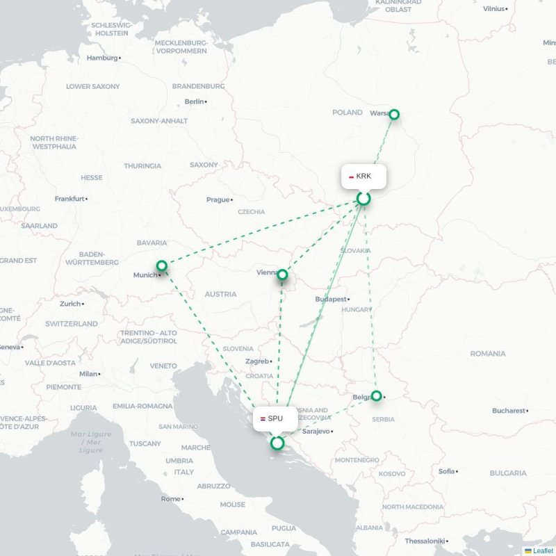 KRK - SPU route map