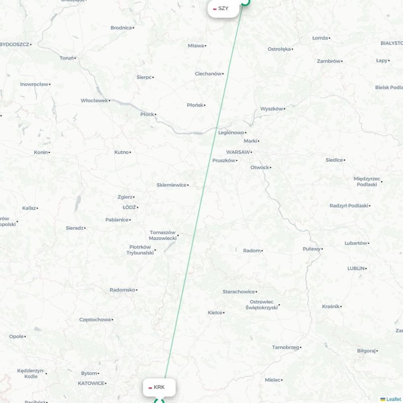 KRK - SZY route map