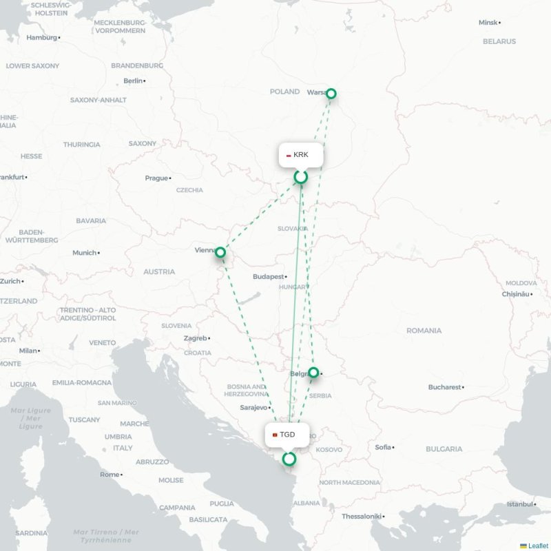 KRK - TGD route map