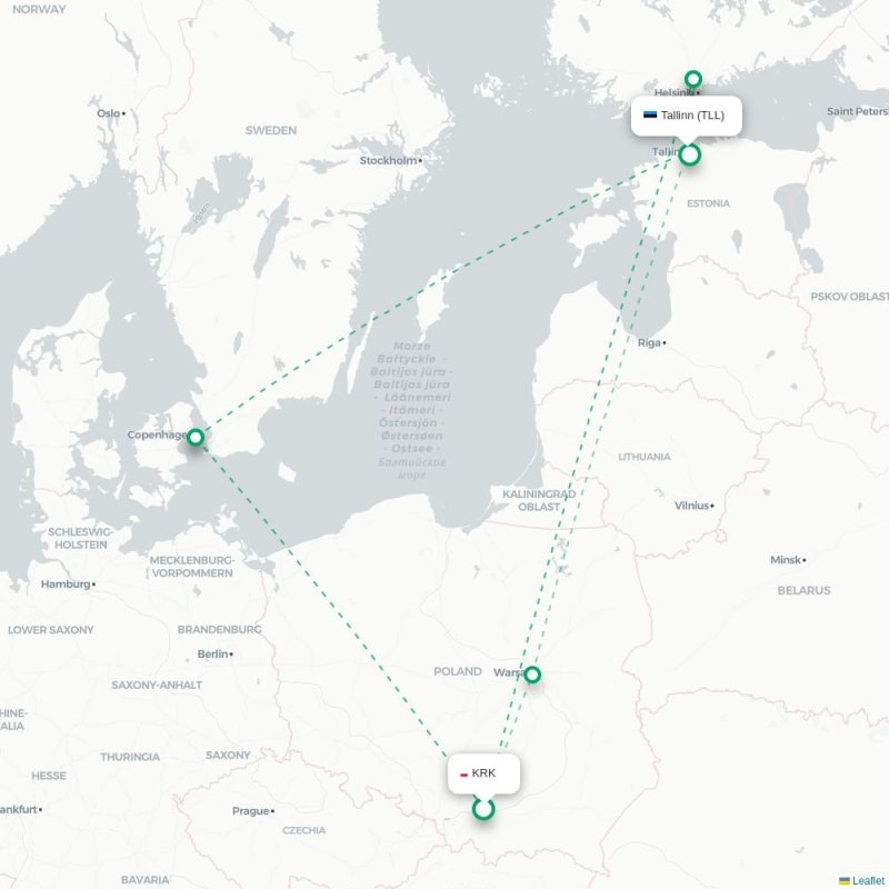 KRK - TLL route map