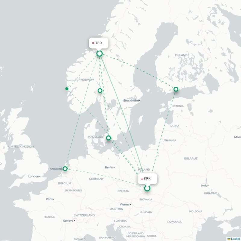 KRK - TRD route map