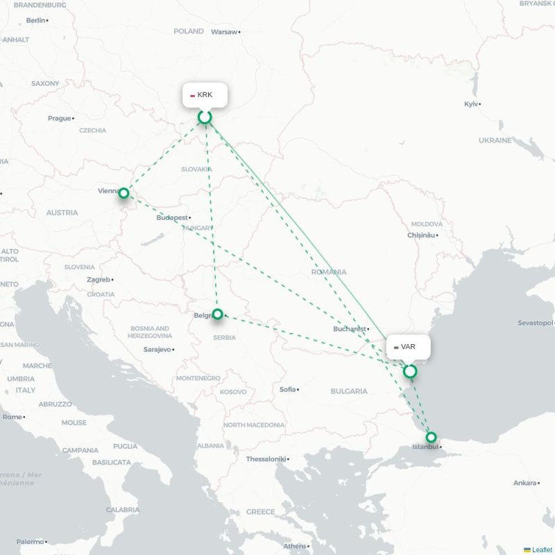 KRK - VAR route map