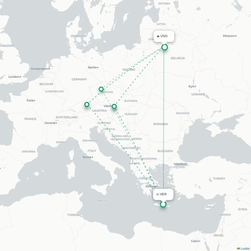 KRK - VNO route map