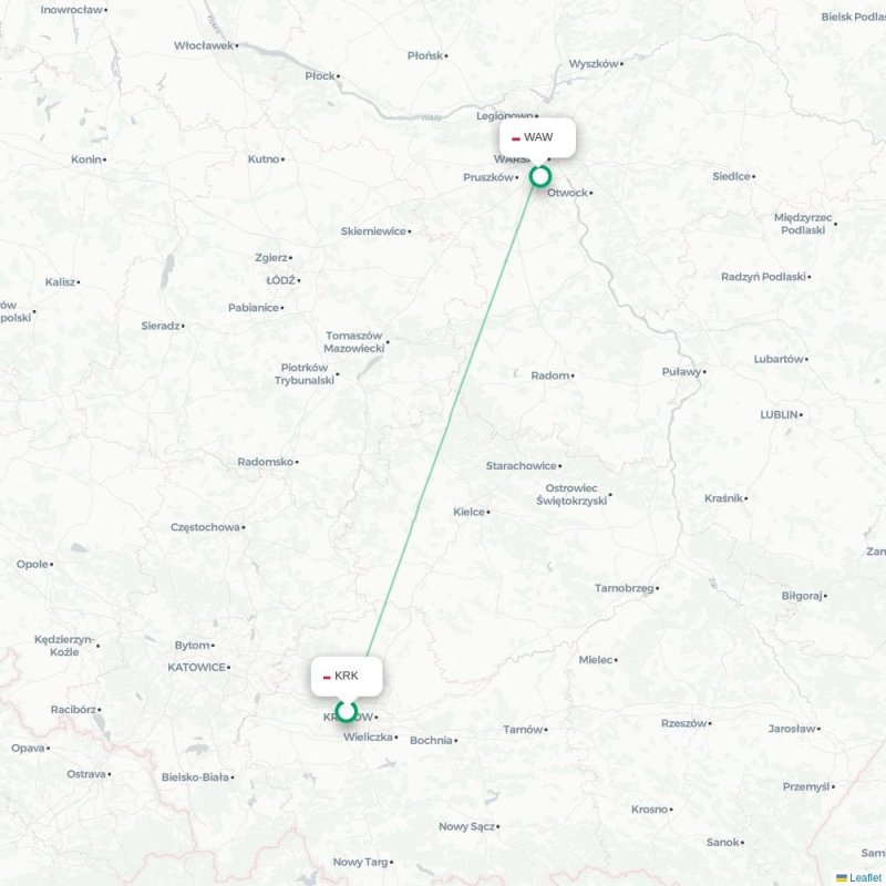 KRK - WAW route map