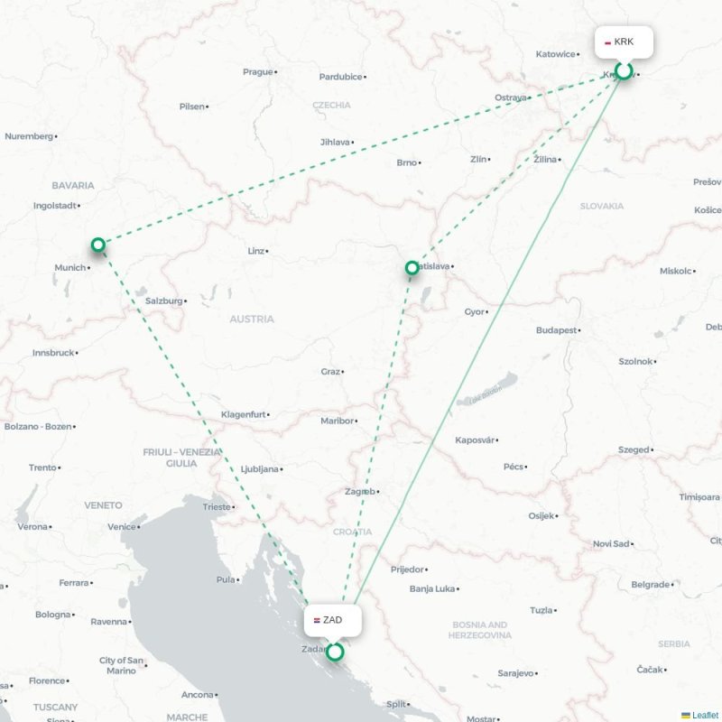KRK - ZAD route map