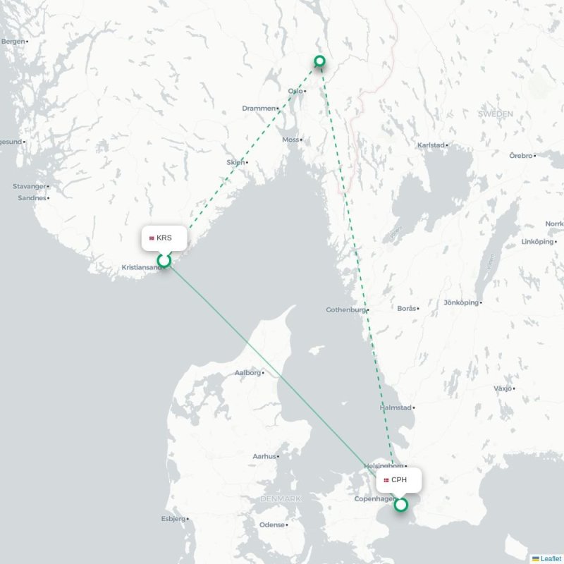 KRS - CPH route map