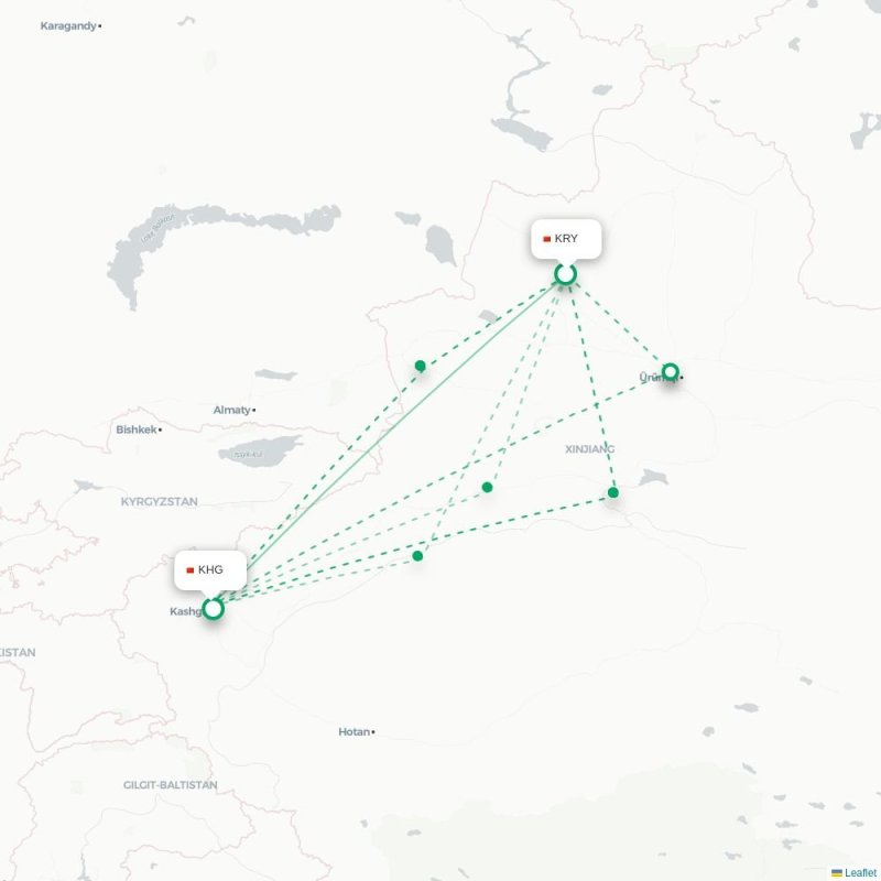 KRY - KHG route map