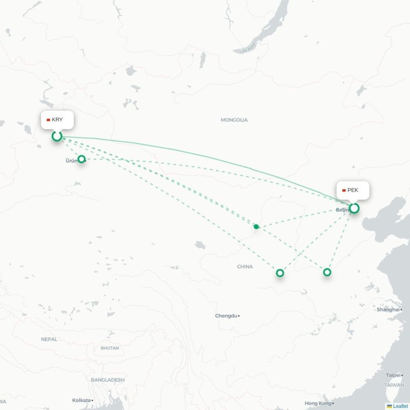 KRY - PEK route map
