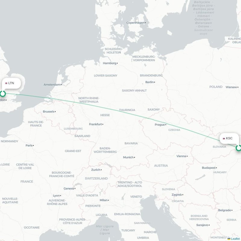 KSC - LTN route map