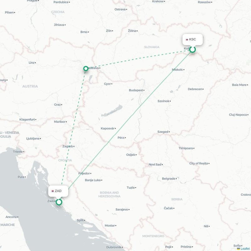 KSC - ZAD route map