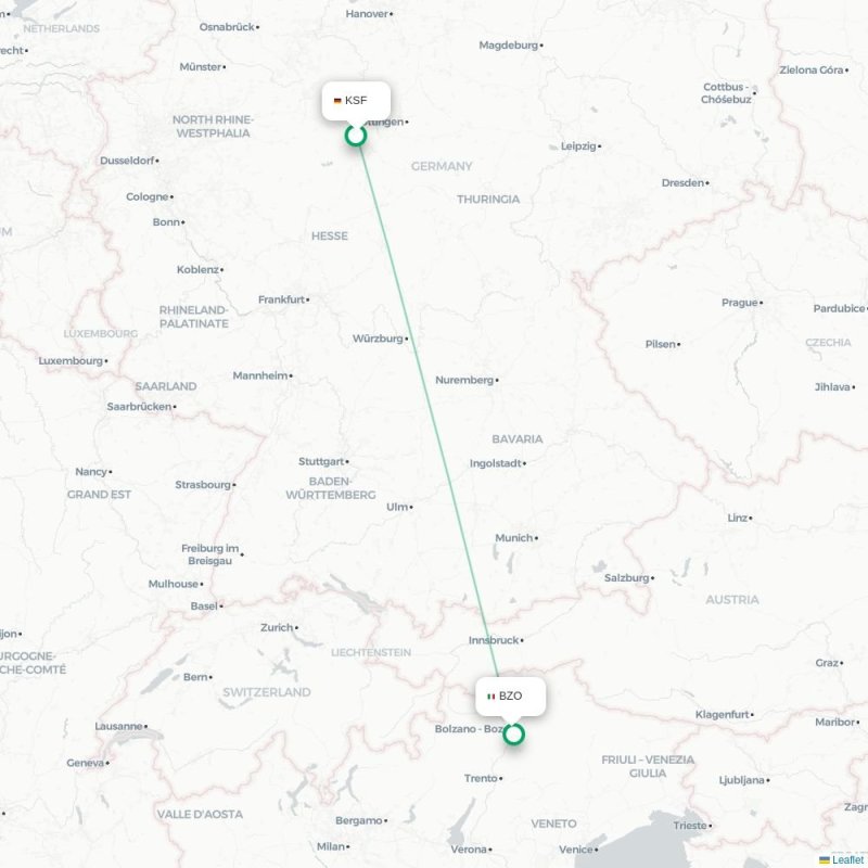 KSF - BZO route map
