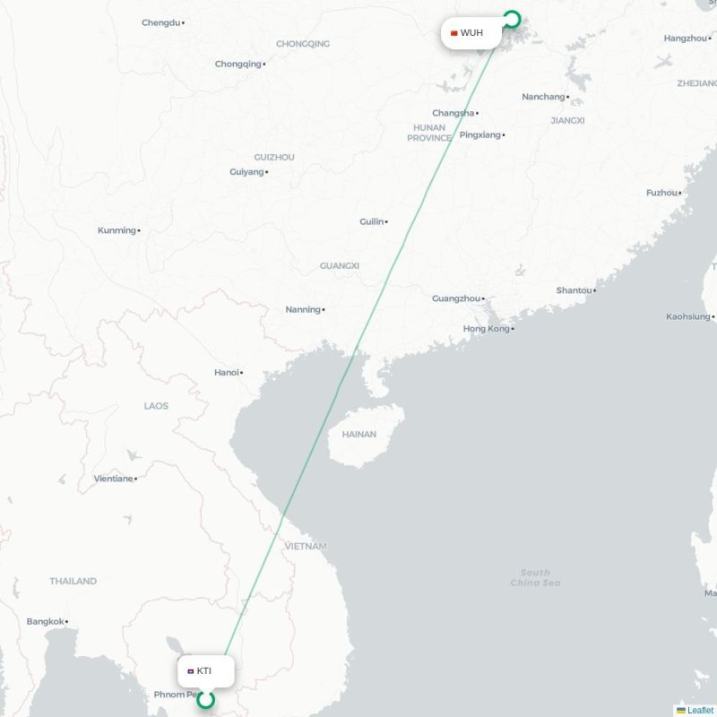 KTI - WUH route map