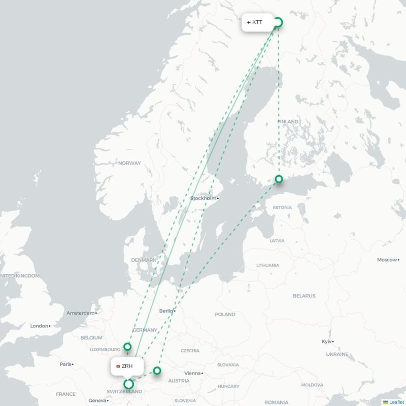 KTT - ZRH route map