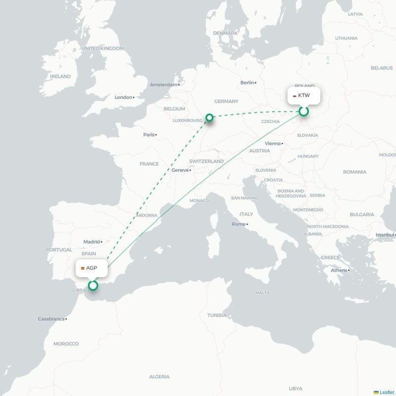 KTW - AGP route map