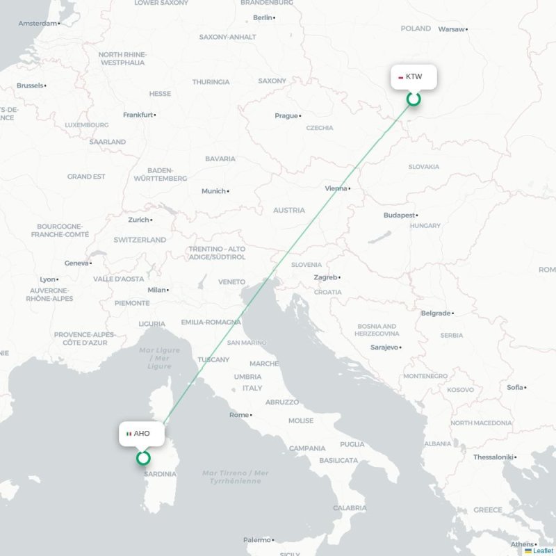 KTW - AHO route map