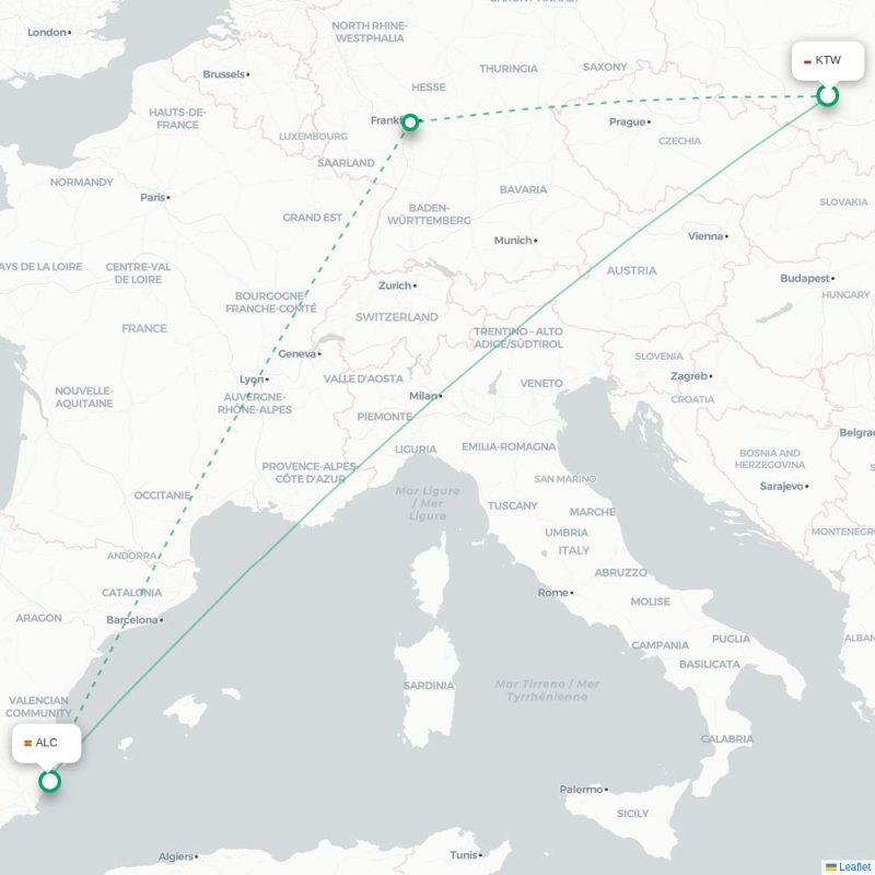 KTW - ALC route map
