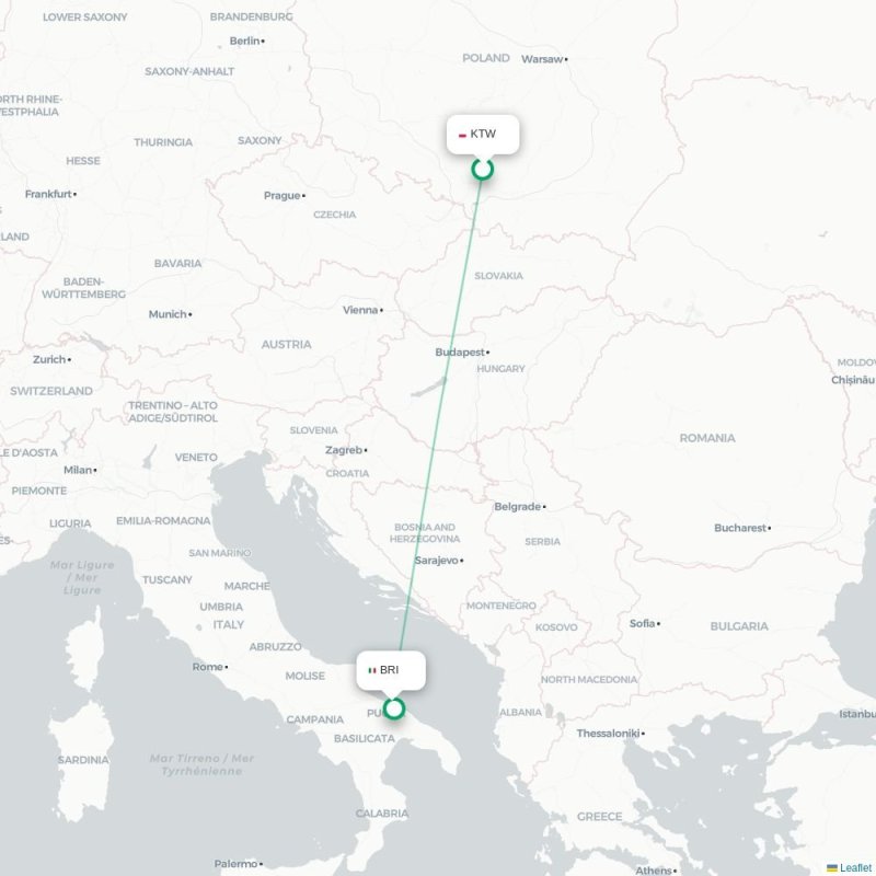 KTW - BRI route map