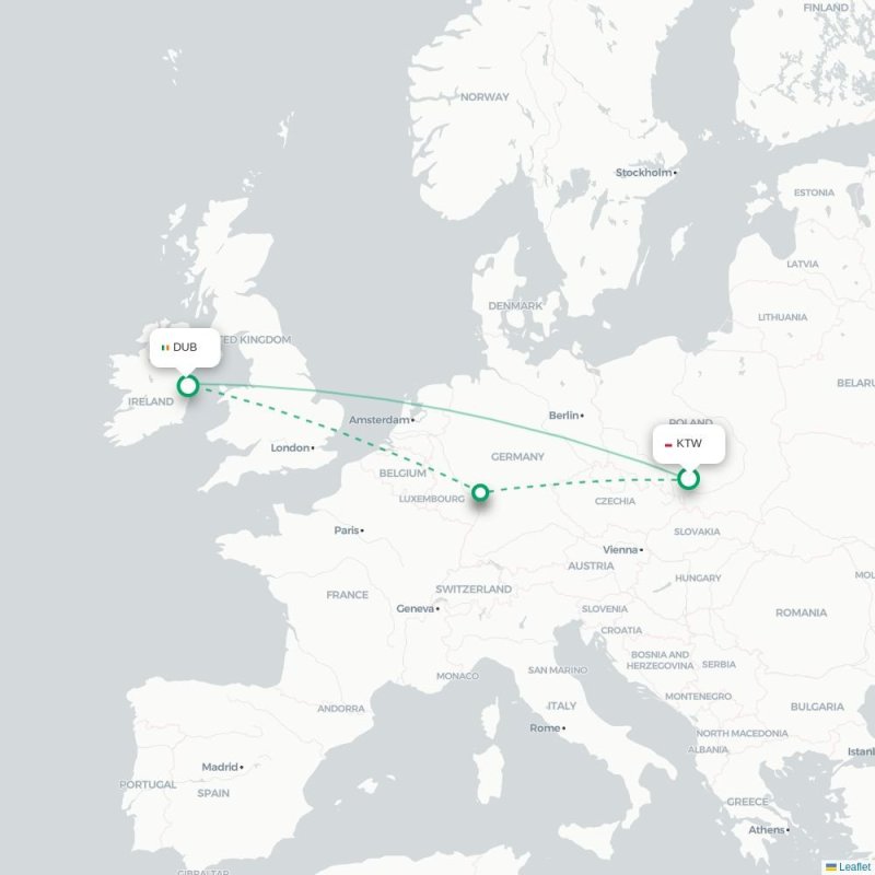 KTW - DUB route map