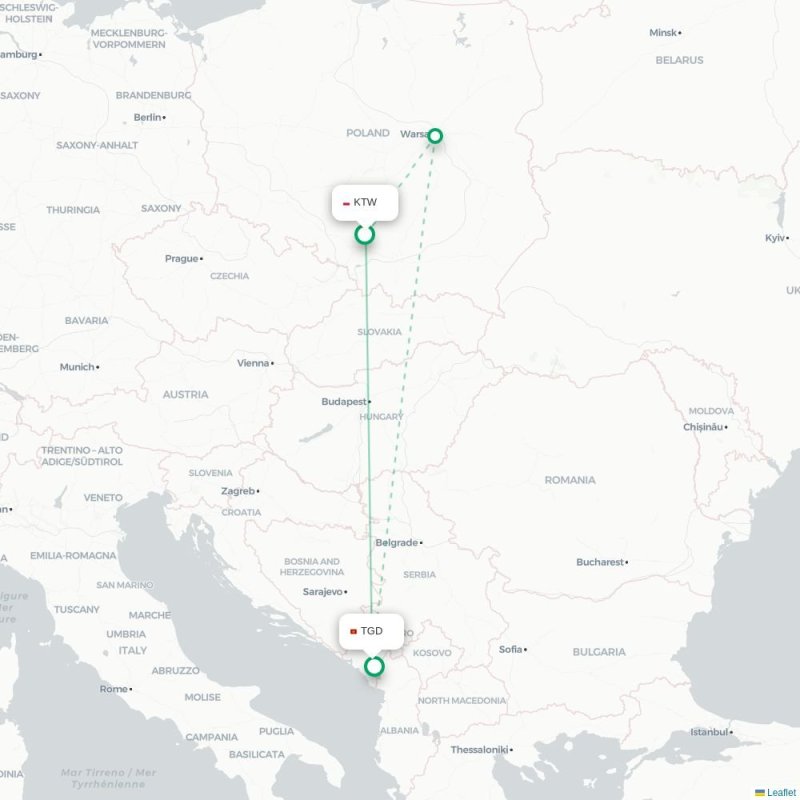 KTW - TGD route map