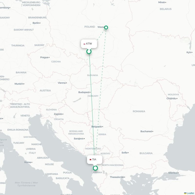KTW - TIA route map