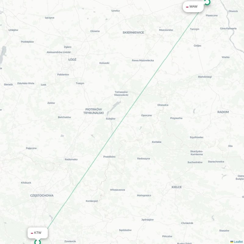 KTW - WAW route map