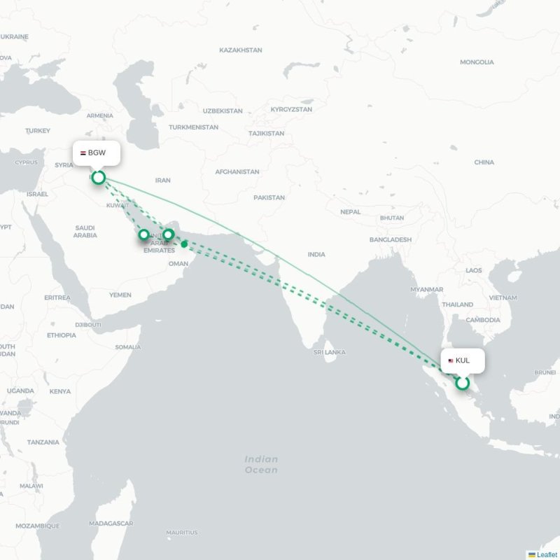 KUL - BGW route map
