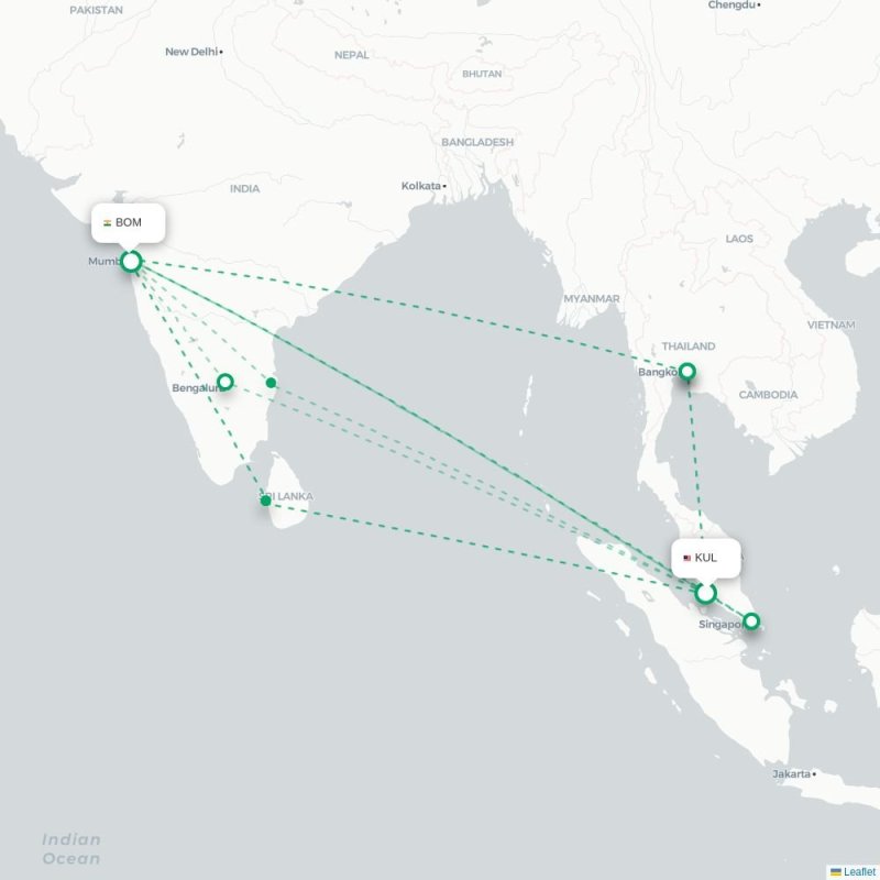 KUL - BOM route map