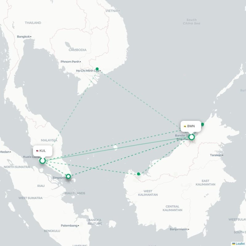 KUL - BWN route map