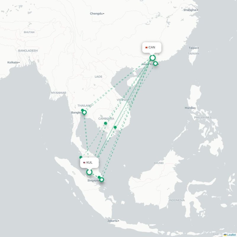 KUL - CAN route map