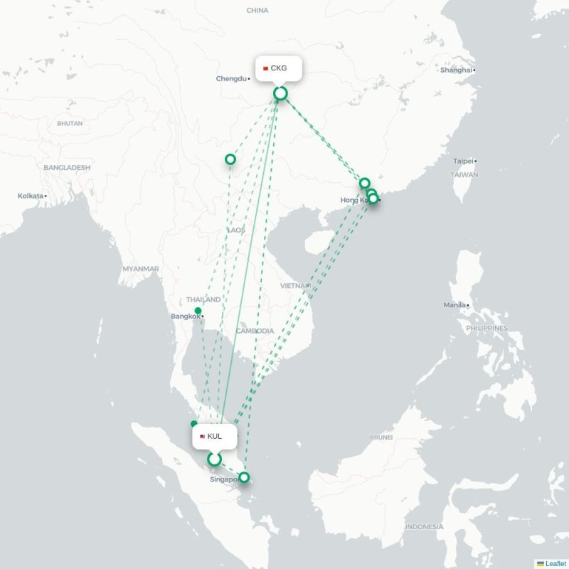KUL - CKG route map