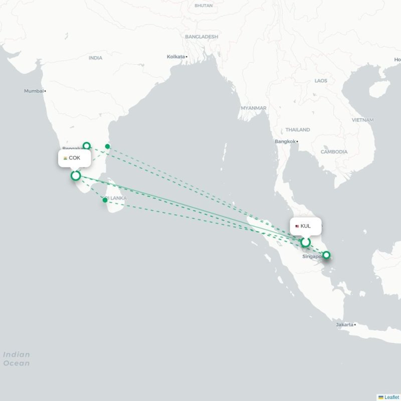 KUL - COK route map