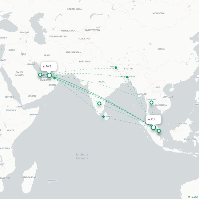 KUL - DXB route map