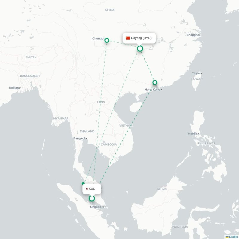KUL - DYG route map