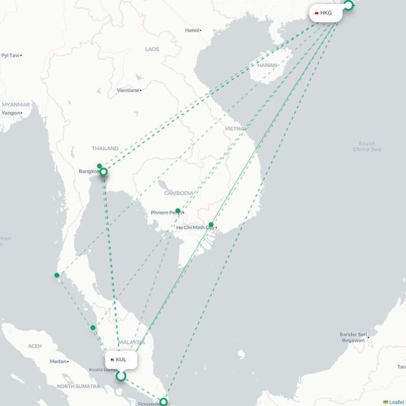 KUL - HKG route map