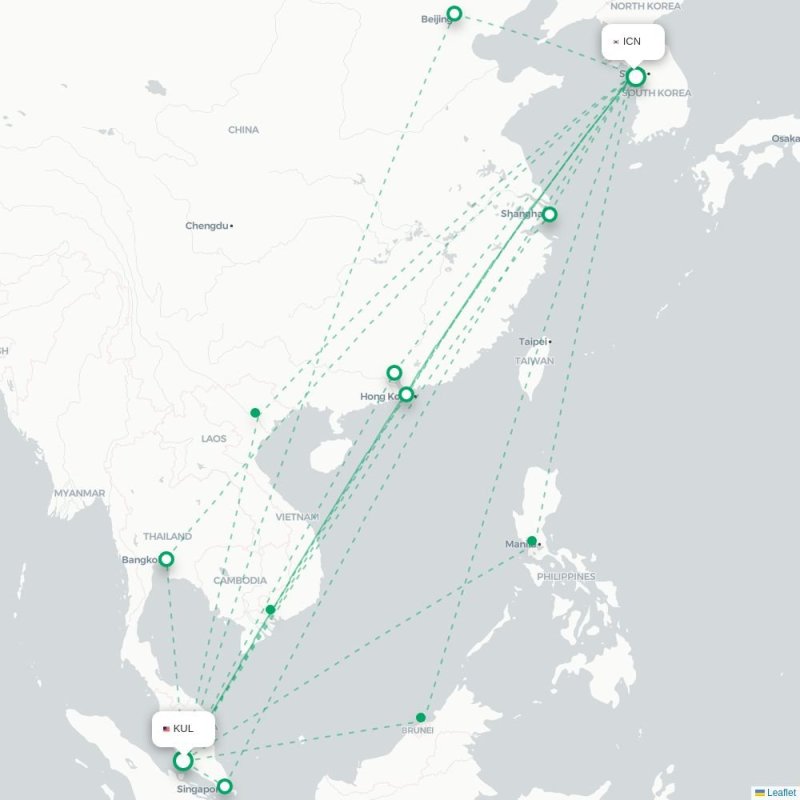 KUL - ICN route map