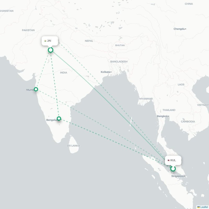 KUL - JAI route map