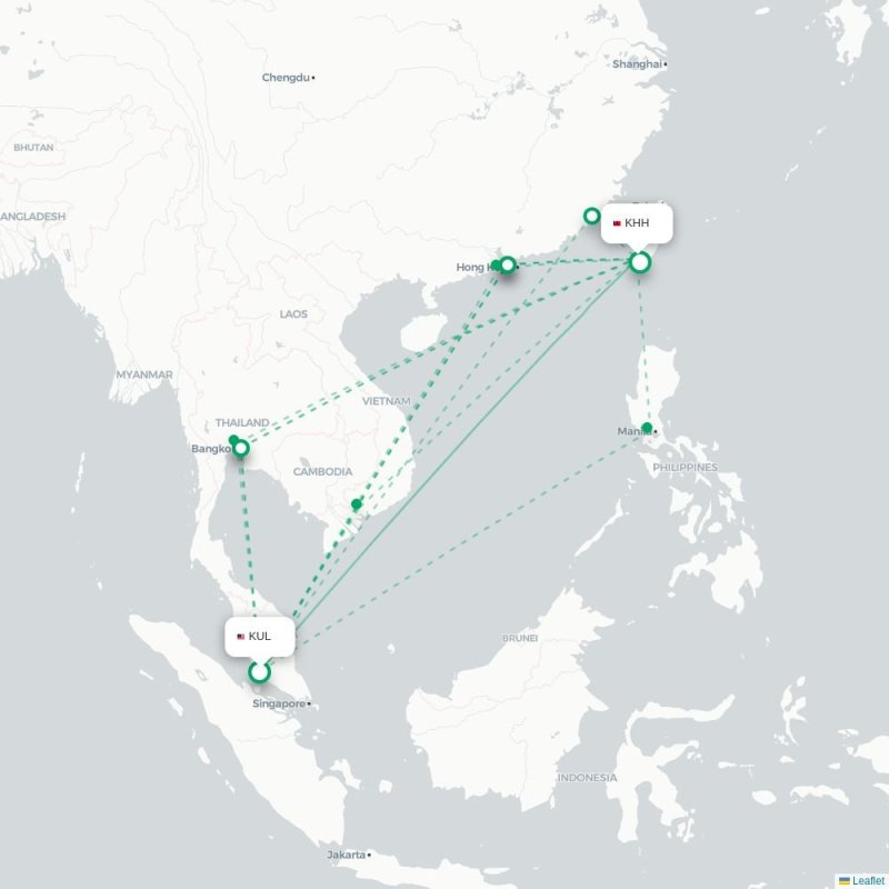 KUL - KHH route map