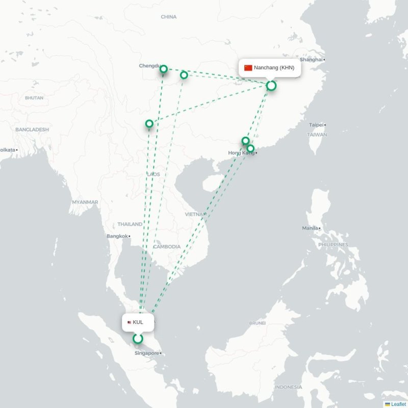 KUL - KHN route map