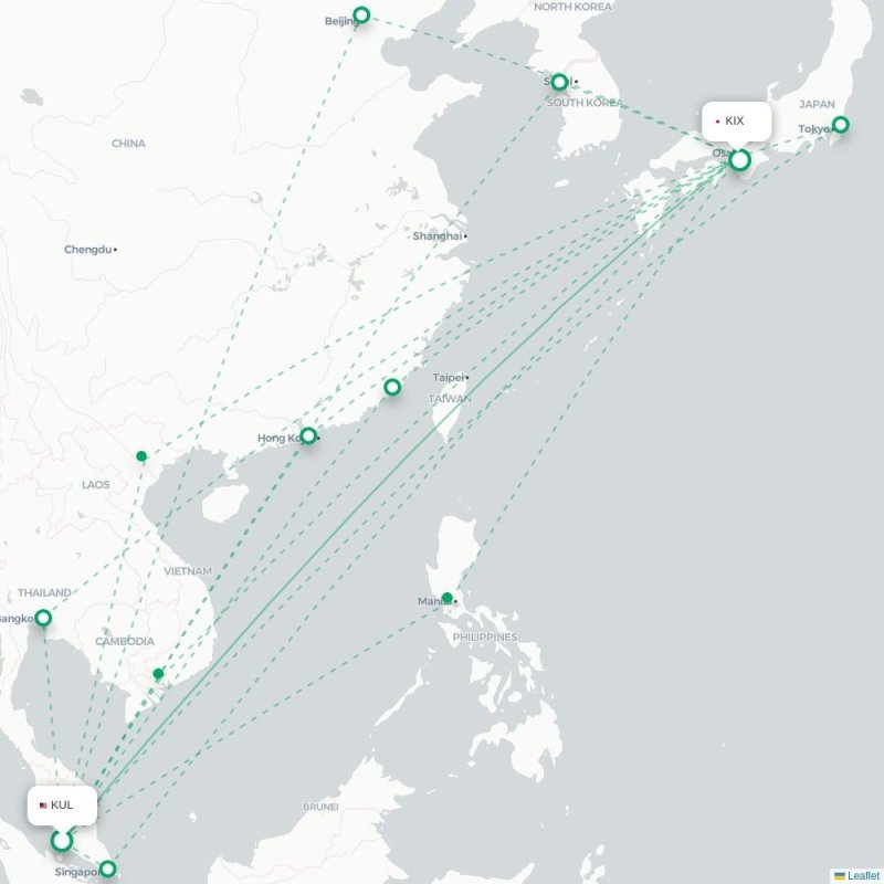 KUL - KIX route map